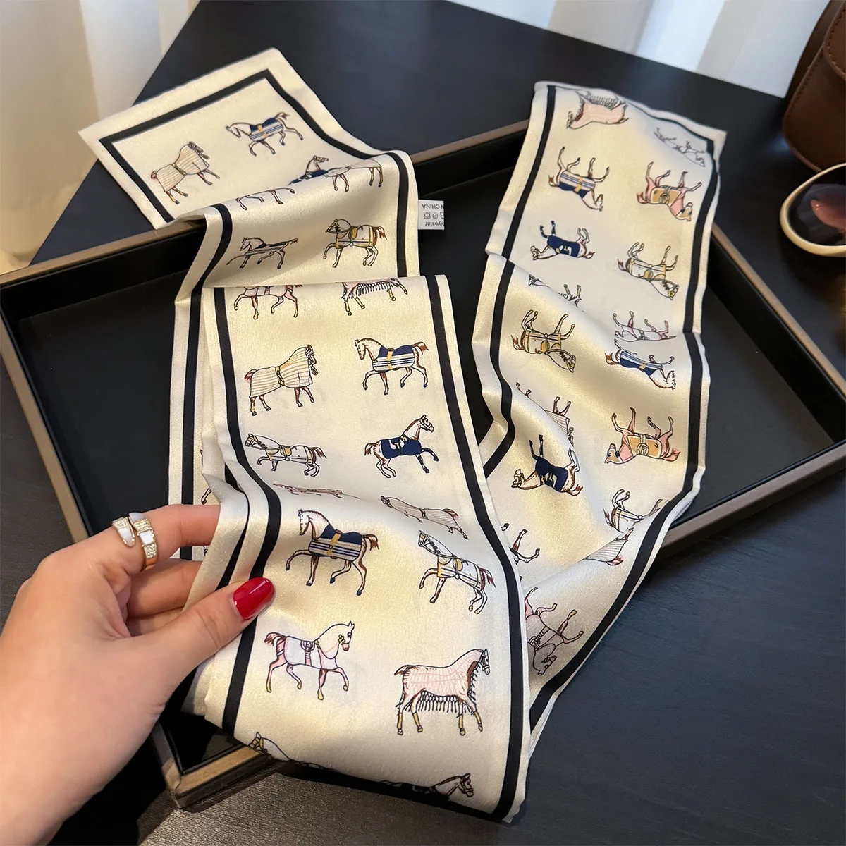 Neck Fashion Skinny Silk Scarf for Women Letter Hair Ribbons Headbands Bandana Female Bag Wrist Wrap Neckerchief Foulard Ties