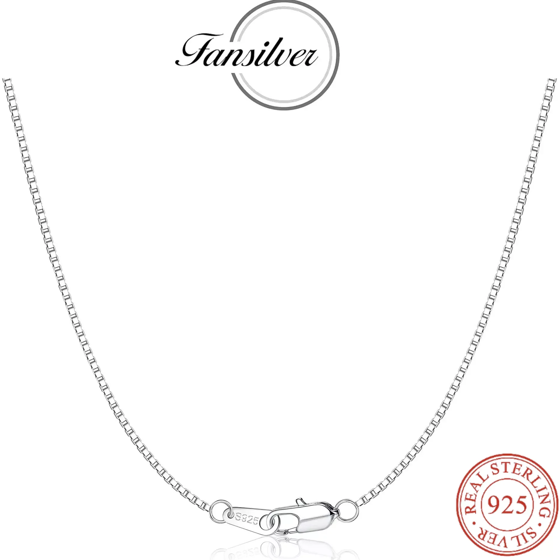 Fansilver 925 Sterling Silver Box Chain for Women Girls 18K Gold Plated 0.8mm Necklace with Lobster Claw Clasp Silver Neck Chain