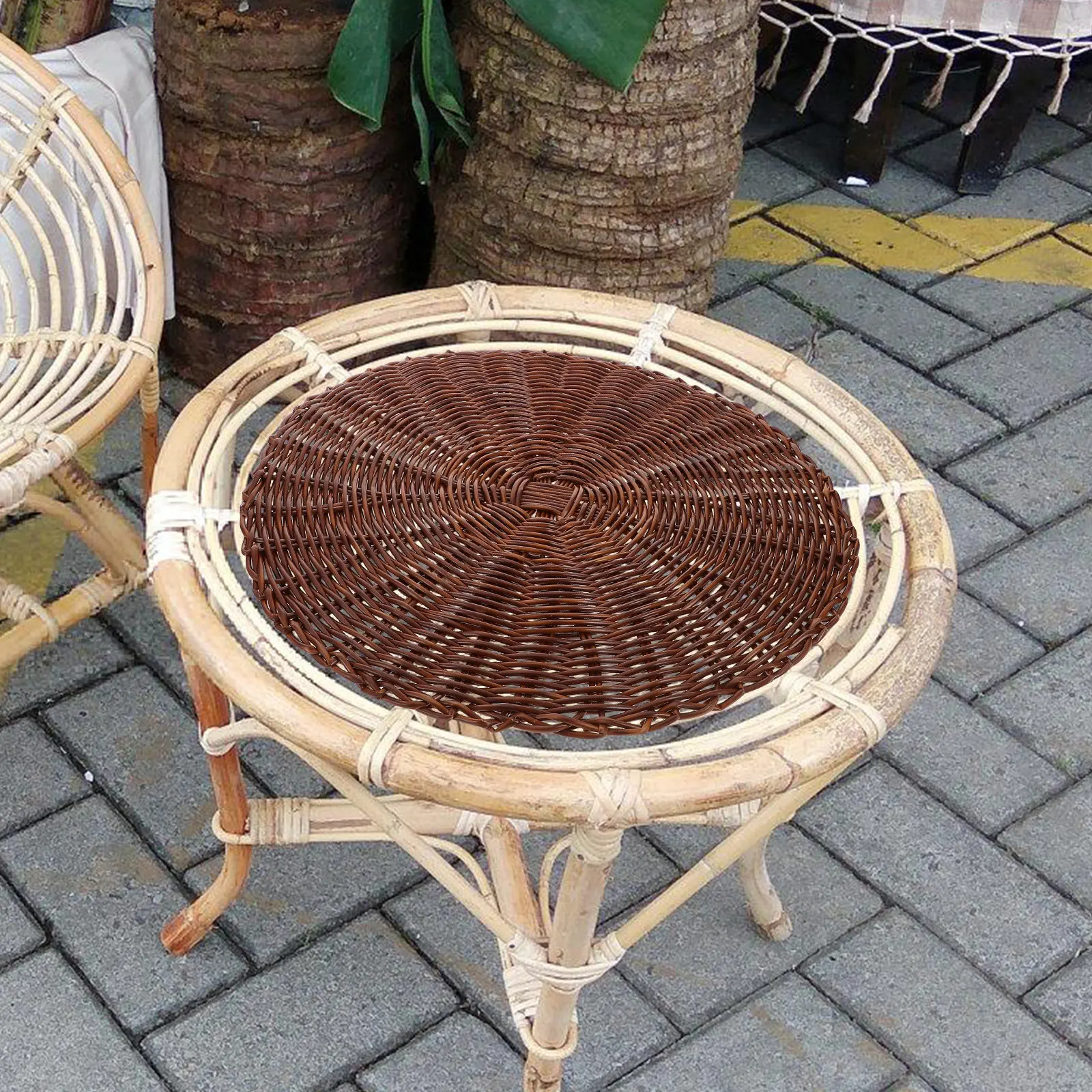 Handwoven Circular Cushion for Chairs Benches Stools Breathable Imitation Rattan Seat Pad Indoor Patio Kitchen Dining Bay Window