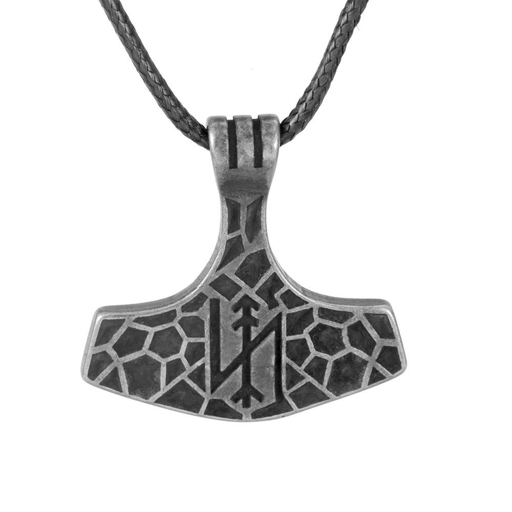 New Hot Selling Nordic Thor Hammer Viking Rune Ancient Tin Cotton Rope Pendant Jewelry Men\'s and Women\'s Necklaces