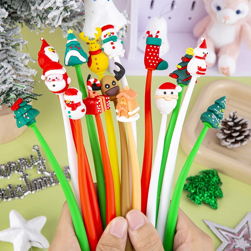 Kawaii Christmas Gel Pens Cartoon Christmas Tree Elk Santa Claus Shake Pens School Office Supplies Student Stationary Gift