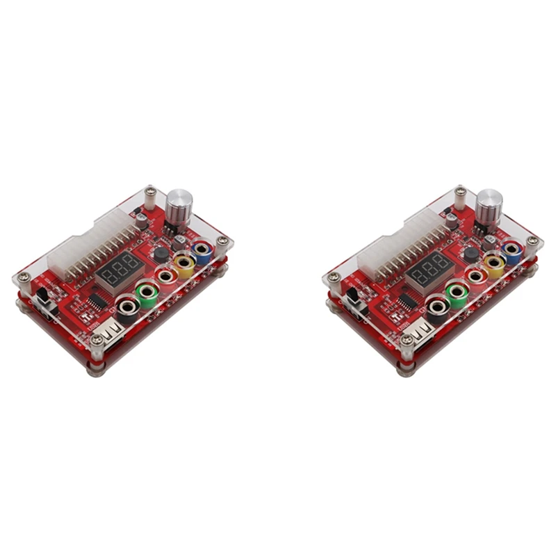 2X ATX 24Pin Power Breakout Board With ADJ Adjustable Voltage Knob And Acrylic Shell Kit Voltage Regulator