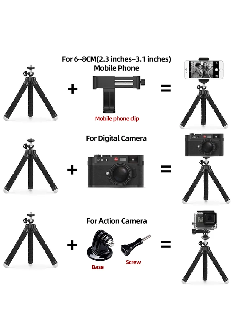 Mini Flexibles Oktopus-Stativ mit 360° Drehung ° Kugelkopf, 1/4-Zoll-Schraube, tragbarer Tischständer für GoPro-Kamera, Webcam, Smartphone, Vlogging – Detail 4
