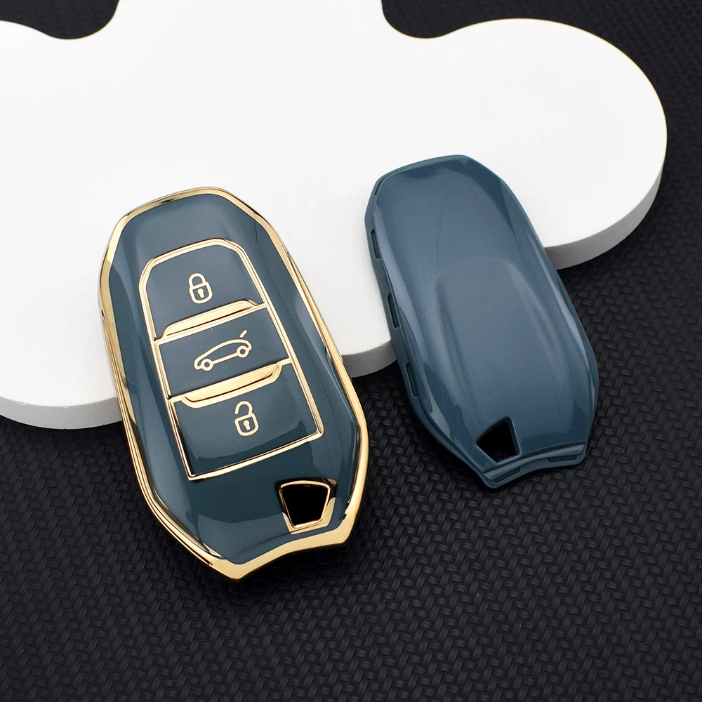 حافظة مفاتيح السيارة الأنيقة الناعمة من مادة البولي يوريثان + سلسلة مفاتيح لسيتروين DS3 DS5 C3 C4 C3 XR | بيجو 3008 4008 5008 308 508 حقيبة واقية #2
