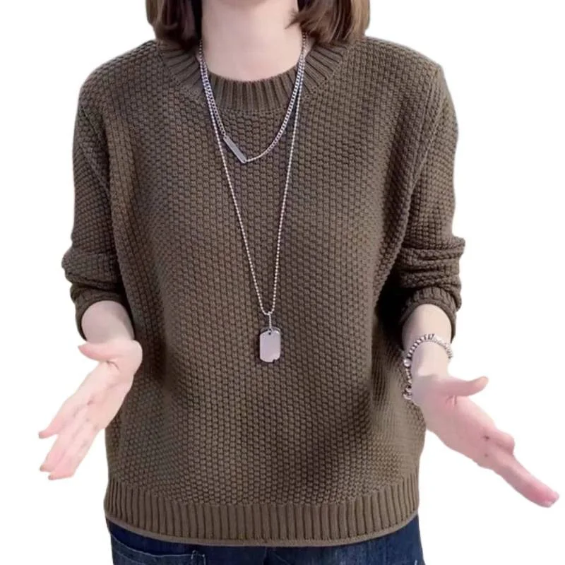 ربيع الخريف جديد المرأة ملابس خارجية فضفاضة محبوك سترة الخامس الرقبة بلون الحد الأدنى موضة الراقية سترة جيليه