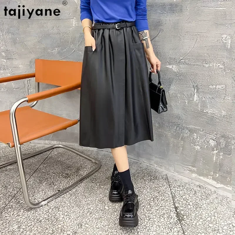 

Tajiyane Genuine Sheepskin Leather Skirts for Women Black Skirt Korean Style Women's Large Pocket Skirts Casual Ropa Vintage SGG