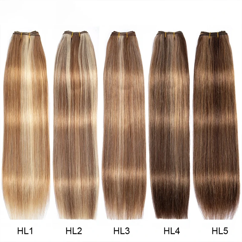 Colored Highlight Bundles Human Hair Weaving Weft Straight Wigs Human Hair Bundles 3/4 Ombre Brown Hair Extensions