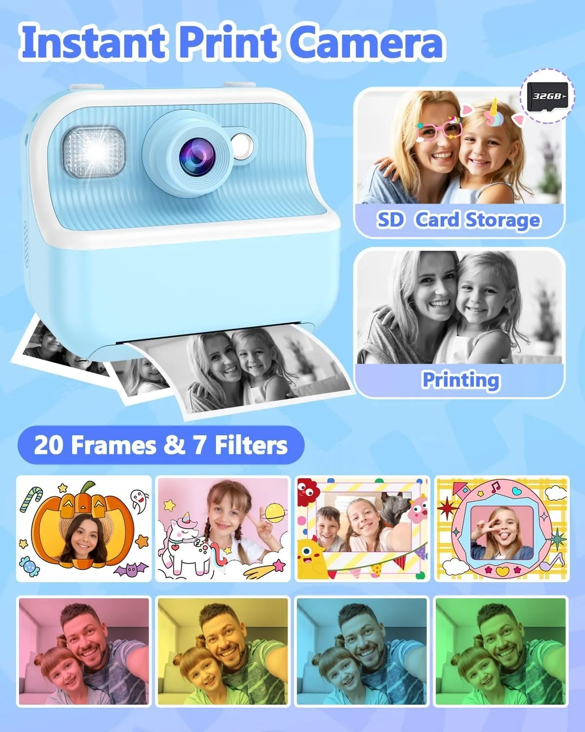 Kids Camera Instant Print, Christmas Birthday Gifts for Kids Age 3-12, HD Camera for Kids with Printing Photo Paper