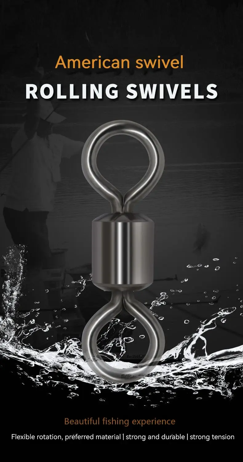 50 stücke Lager Schwenk angel verbinder Edelstahl Angelhaken Karpfen Schnapp köder fester Ring Schwenk gerät Angel zubehör – Detail 2