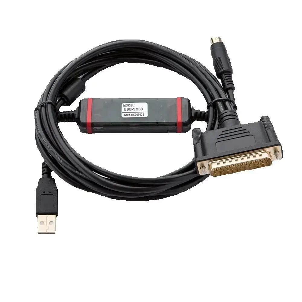 Amsamotion USB-SC09 for Mitsubishi FX0 FX0S FX1S FX0N FX1N FX2N A FX/A Series PLC Programming Cable Download Line RS232 Port