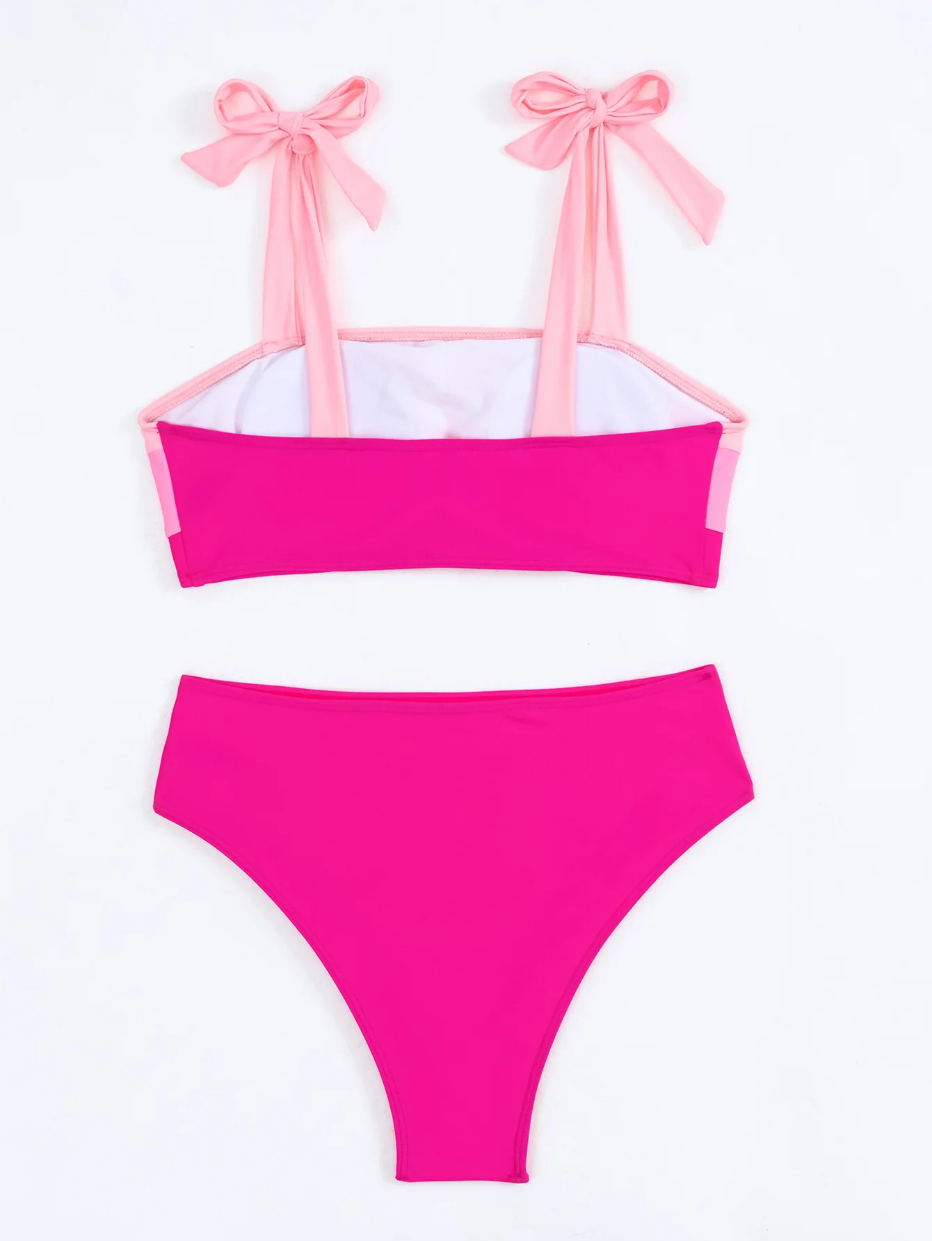 Sexy Tie Shoulder High Waist Bikinis Sets Two Pieces Pink Swimsuit Women Padded Swimwear Bandeau Brazilian Biquini Beach Wear