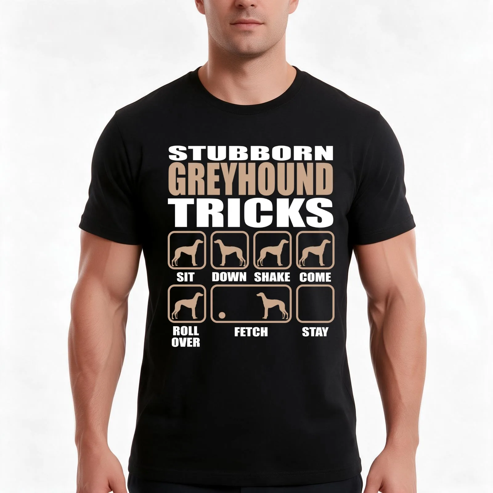 Stubborn Greyhound Tricks design T-Shirt, Summer Casual Cotton Tee, Oversized Streetwear Tops, Vintage Graphic Print