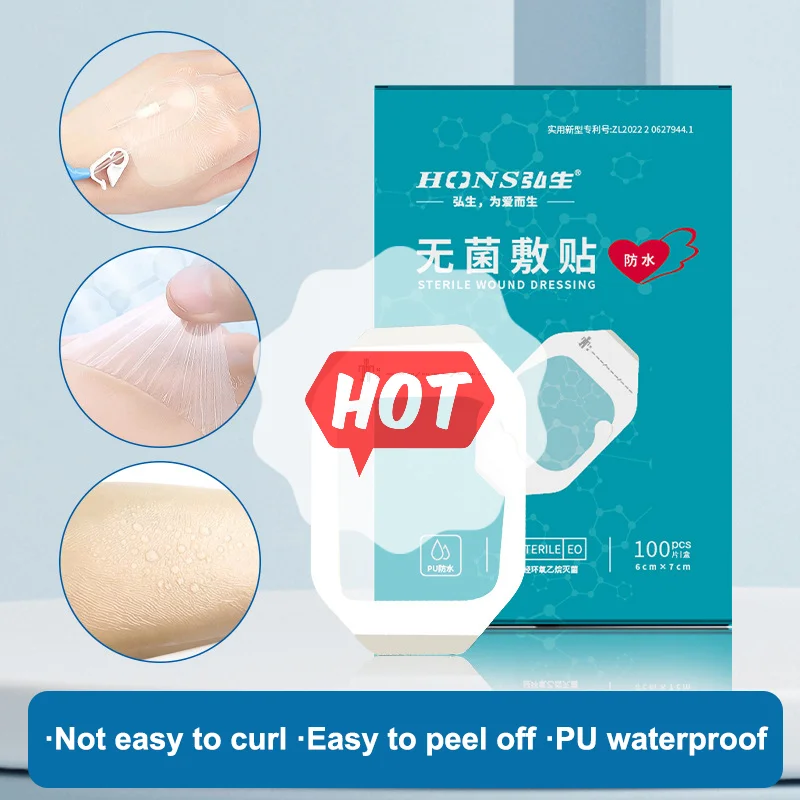 1/5 szt. Medyczny wodoodporny opatrunek na rany, folia PU, oddychający, sterylny, naklejka do mocowania igły do infuzji i cewnika.
