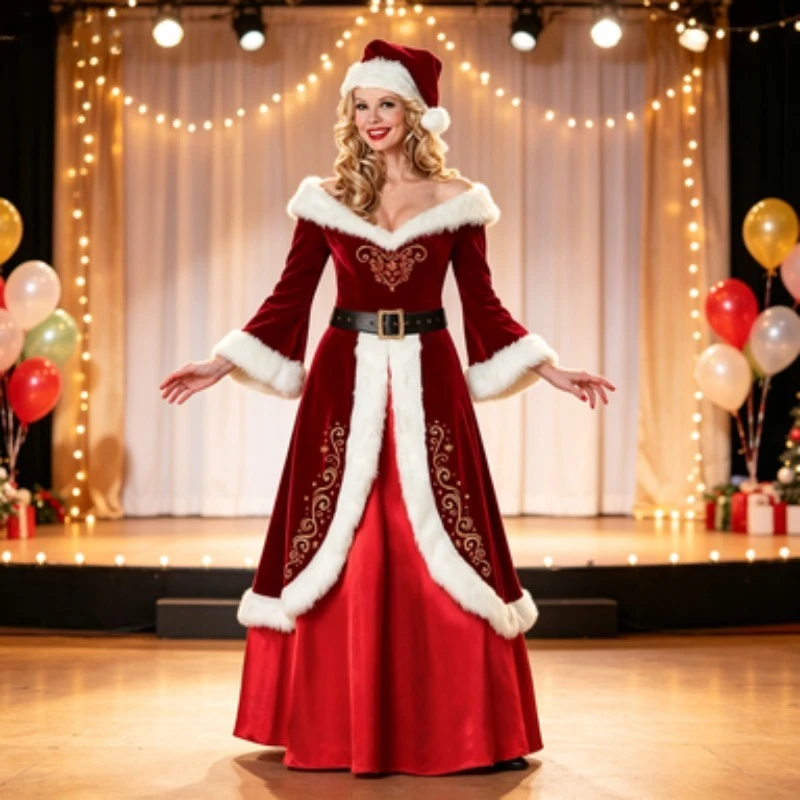 Christmas Santa Outfit Costume For Men And Women Couple Role Play Outfit For Xmas Performance Party Cosplay Dress Up