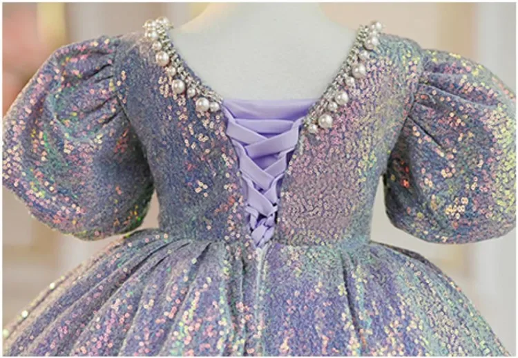 Kids Catwalk Princess Ball Gown Wedding Birthday Party Girls Sequined Dress A3808 Vestidos Para Niñas Bridesmaid Dresses
