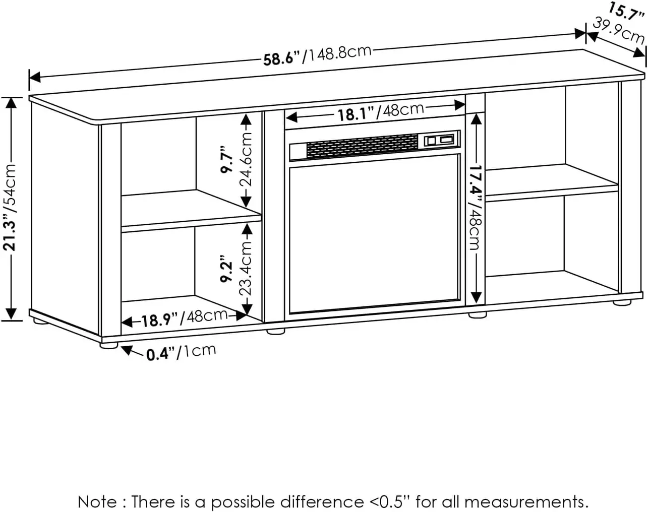 Classic 60 Inch TV Stand with Fireplace, Solid White