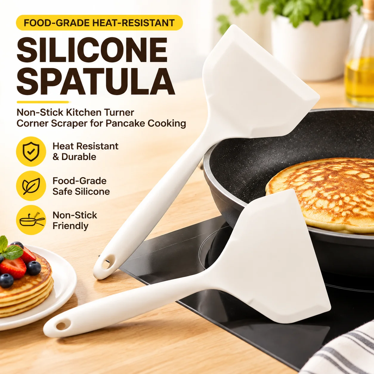 Food-Grade Heat-Resistant Silicone Spatula Non-Stick Kitchen Turner Corner Scraper for Pancake Cooking
