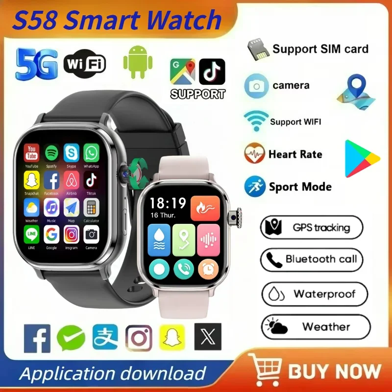 5G Network Smartwatch S10 S58 SIM Card Rotating Camera Android Bluetooth GPS Positioning Google Play Global Version Smartwatch