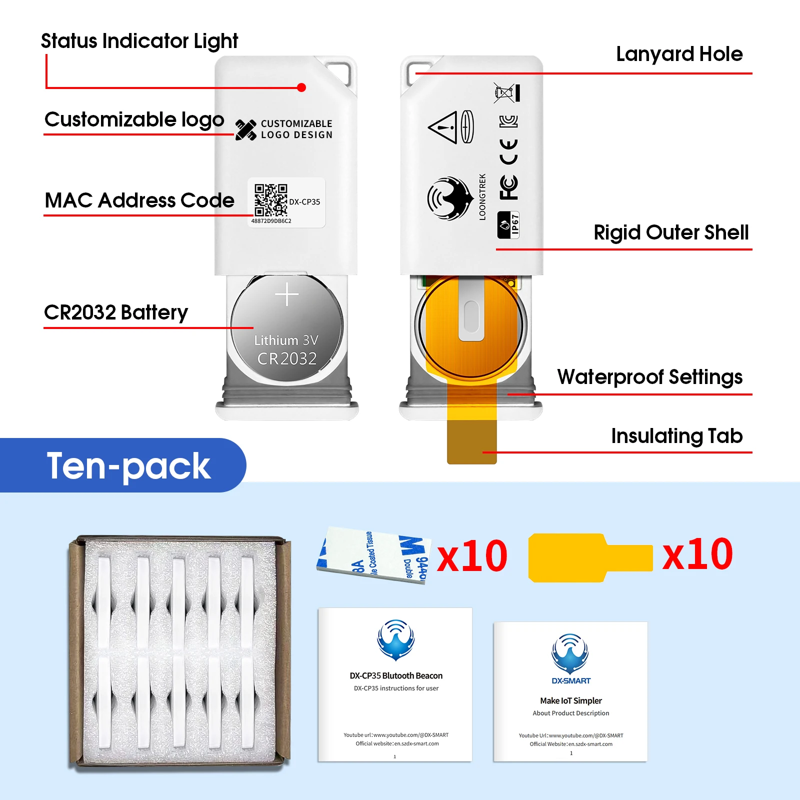 DX-CP35 Replaceable battery Eddystone Mini size iBeacon DA14531 BLE 5.1 Tags Tracker Location Bluetooth Beacon IP67 Waterproof image 6