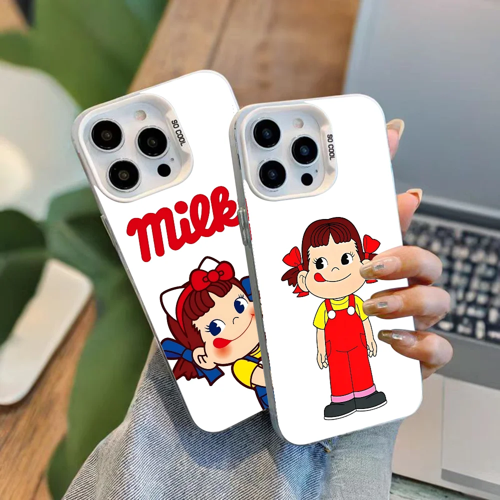 Fujiya Milky Peko-Chan Phone Case For IPhone 16 15 14 13 12 11 Pro Max Plus Color Shockproof Back Silver Cover