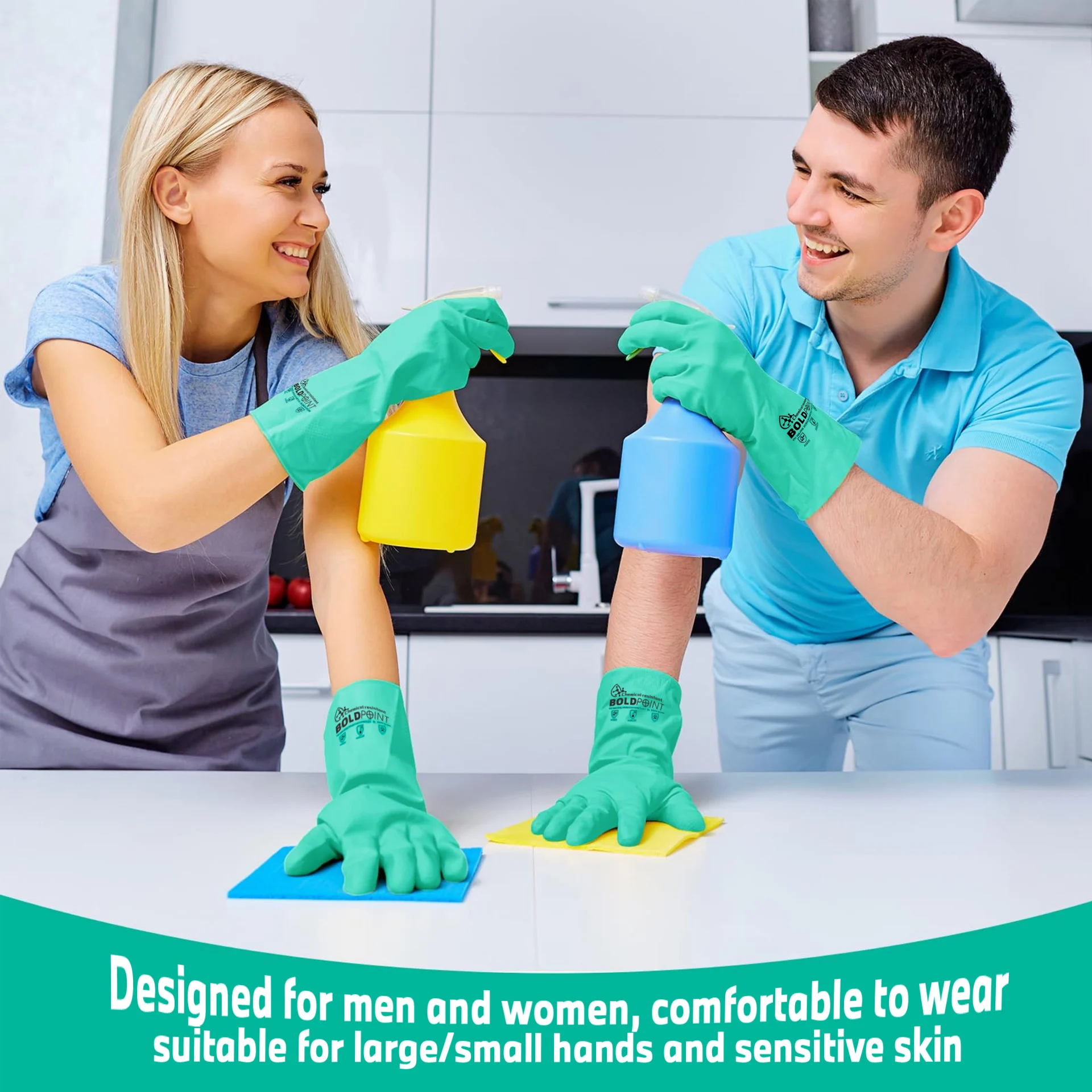 2 Pairs Reusable Nitrile Gloves with Holder - Extra Thick, Long Sleeve, for Home & Garden, Chemical & Latex Free.