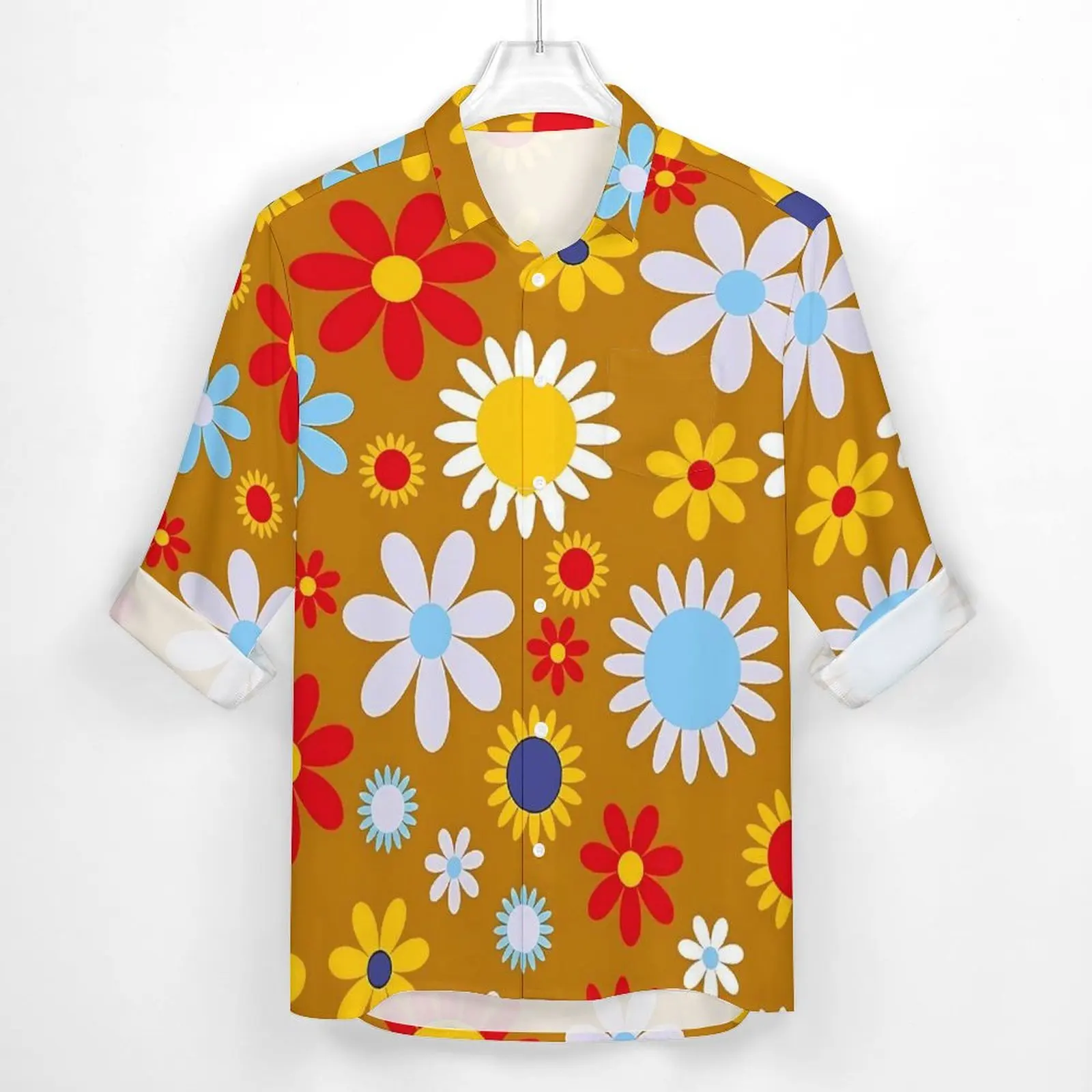 Retro Flower Design Shirt Autumn Floral Power Casual Shirts Mens Fashion Blouses Long Sleeve Design Funny Top Plus Size