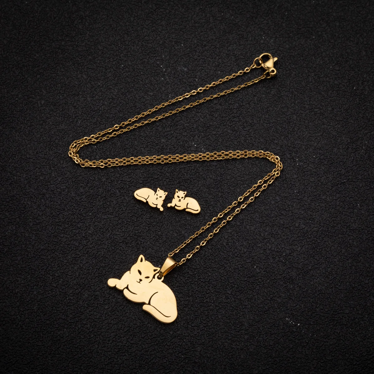 New Animal Wolf Butterfly Bee Snake Pendant Stainless Steel Necklace For Women Gold Color Chain Necklaces Earrings Jewelry Set