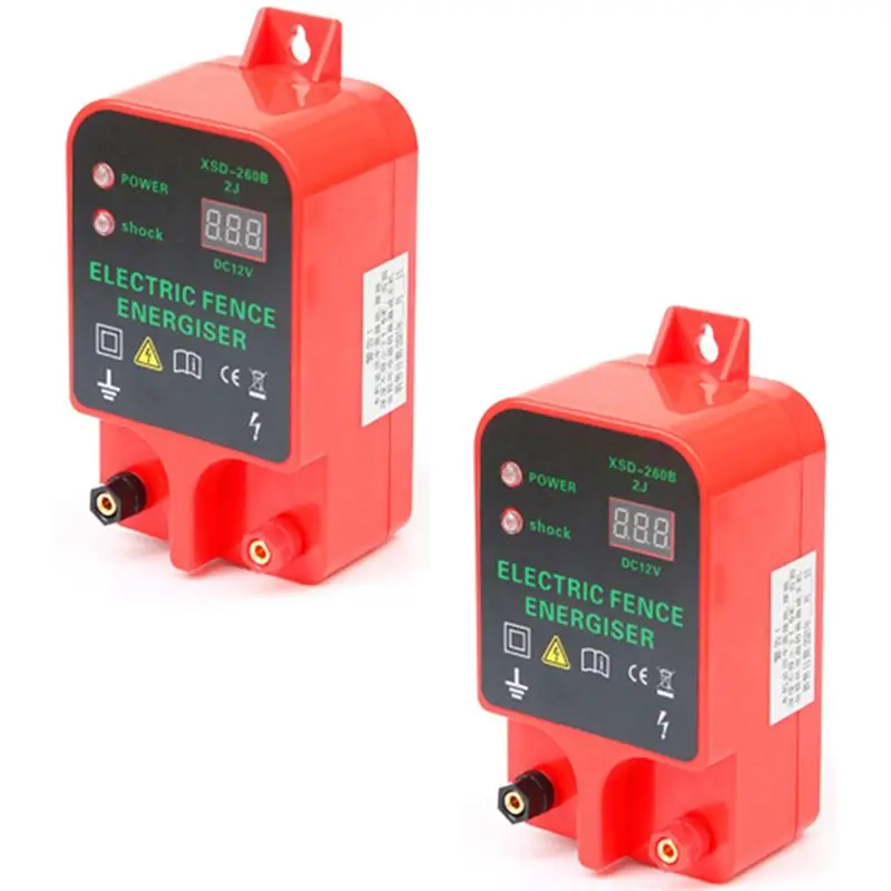 A02M-2X 10KM Electric Fence Energizer Livestock High Voltage Pulse Controller High-Decibel Waterproof LCD Display EU Plug