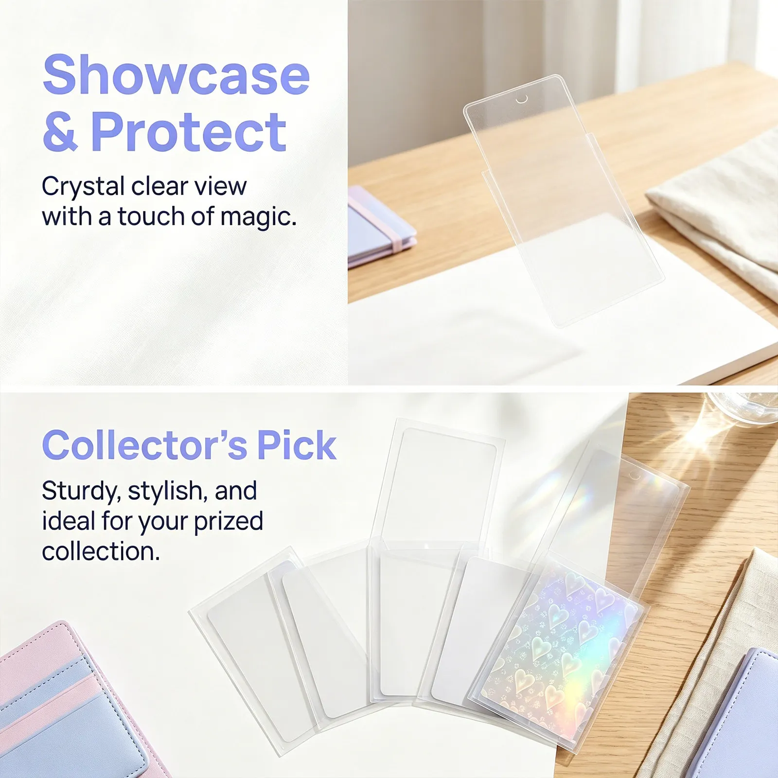 200Pcs Photocard Sleeves Clear Heart Holographic Trading Card Cover Laminating Film Thick Protective Sheet 65x90mm Photo Card