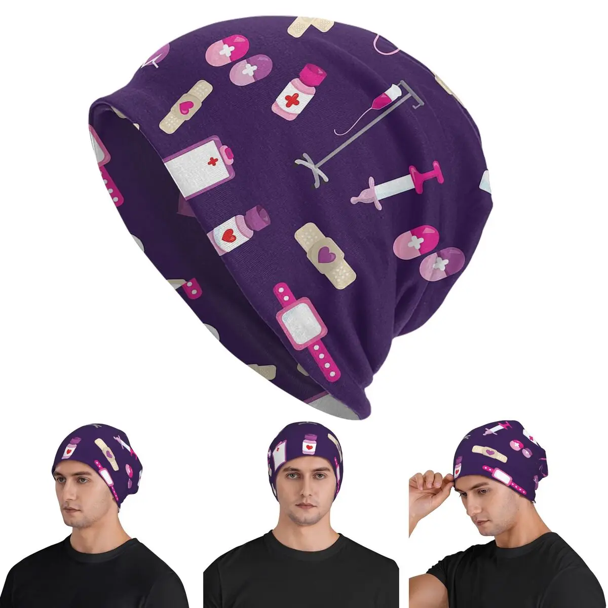 Hospital Medical Pattern Gift For Nursing Nurse Warm Knitted Cap Hip Hop Bonnet Hat Autumn Winter Beanies Hats for Men Women