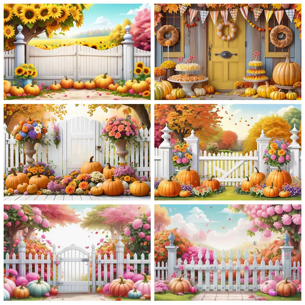 

MOON.QG Rural Fence Wooden Door Background Photography Autumn Thanksgiving Farm Pumpkin Backdrop Photocall Baby Photo Studio