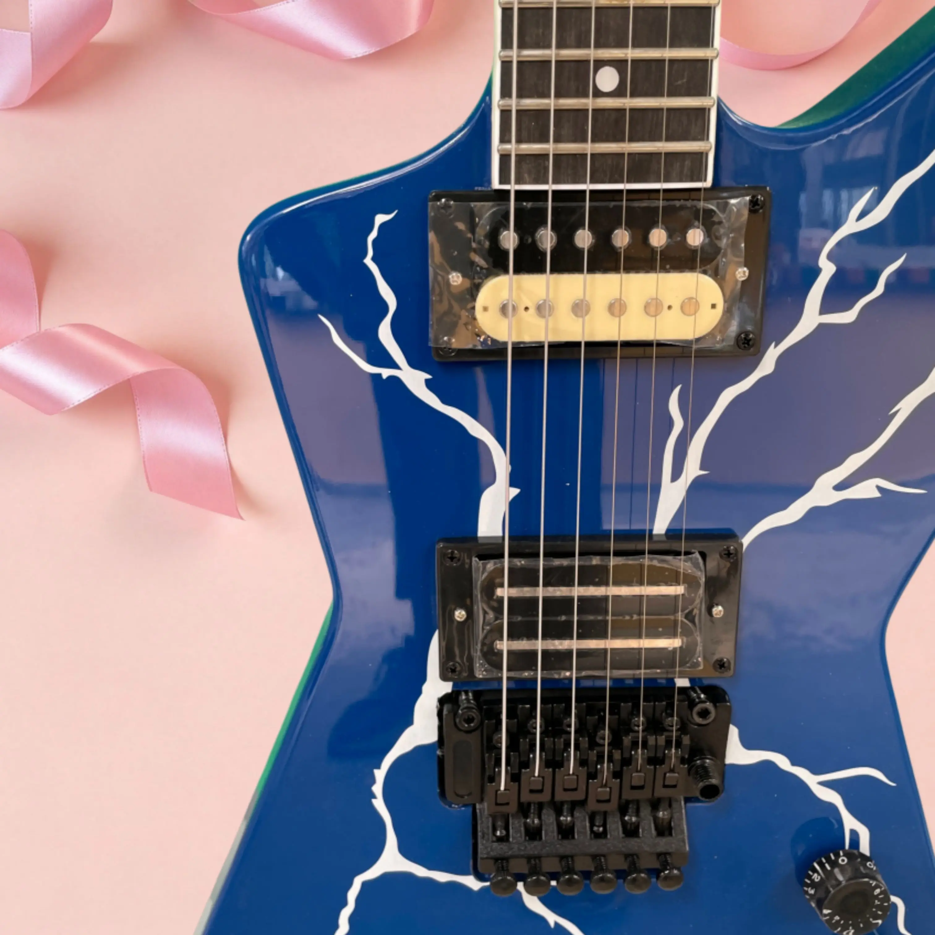 Dark Blue Electric Guitar, White Branch Texture Graphic Guitars, Rosewood Fingerboard Dot Inlay, New Model Guitarra