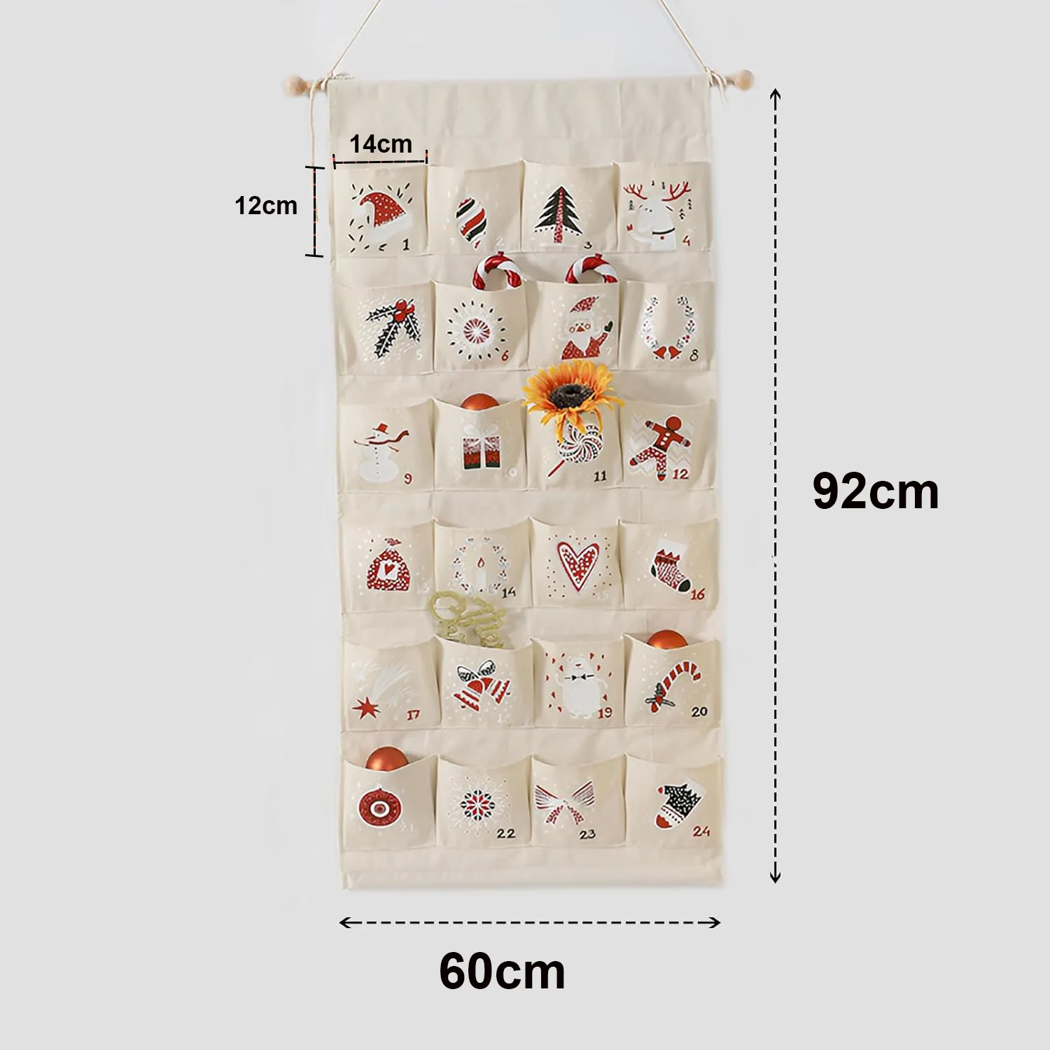 Calendario dell'Avvento natalizio personalizzato in tessuto riutilizzabile in stile rustico da appendere alla parete con 24 tasche Decorazioni per la casa per il conto alla rovescia di Natale