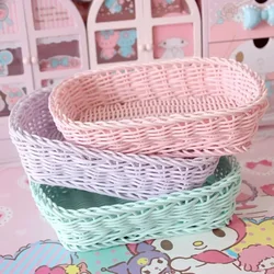 Plastic woven storage box office desk miscellaneous organizer candy color storages boxes two shapes available for household item