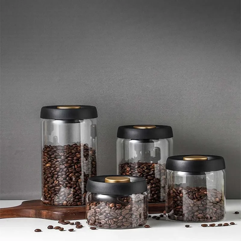 

Vacuum Sealed Coffee Beans TankTransparent Glass Food Storage Jars,Moisture-Proof, Air Extraction, Airtight Container, Household