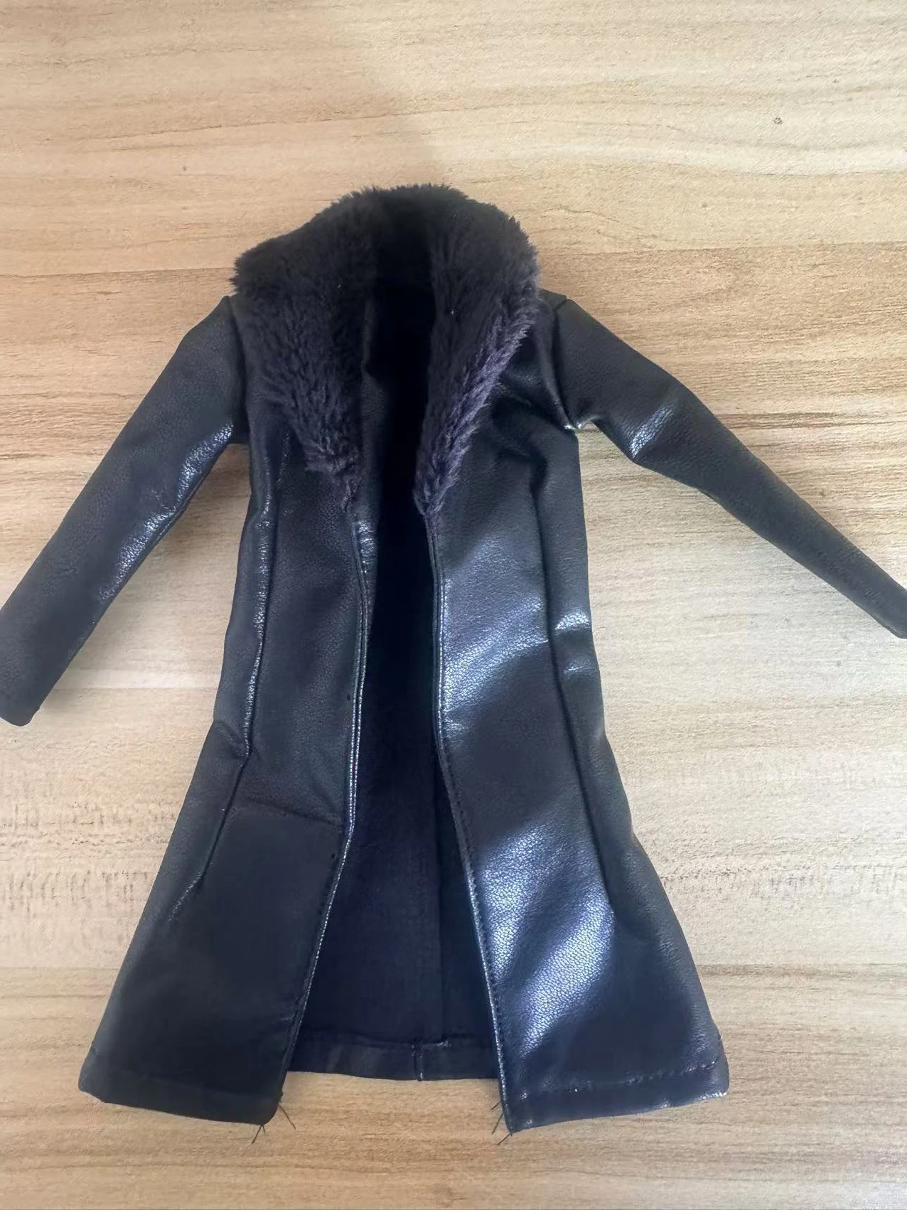 Black 1/6 Scale Man Pu Leather Windbreaker Long Coat Jacket Furry Collar Overcoat Clothes Model for 12in Action Figue Accessory
