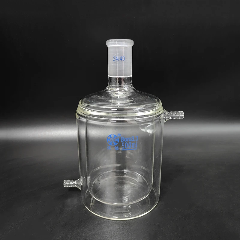 FAPE Double-deck cylindrical single-necked flat bottom flask,Capacity 500mL,Joint 24/40,Mezzanine jacketed reactor bottle