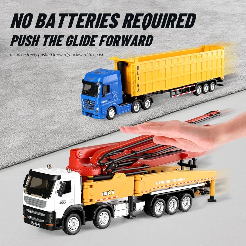 HUINA 1/50 Metal Engineering Vehicle Model Diecast Construction Vehicles Dump Digger Mixer Truck Pull Back Cars Kids Toys Gifts