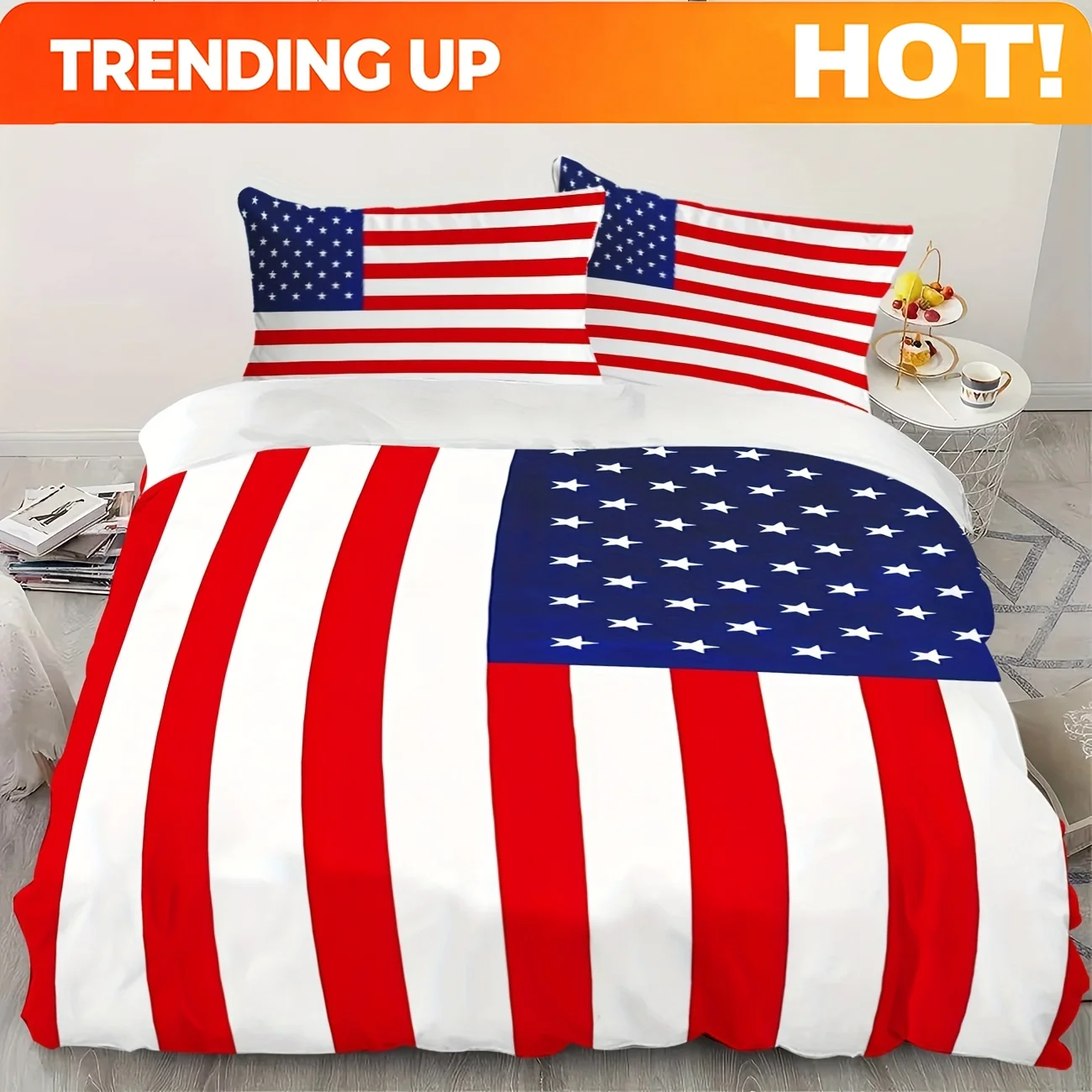 Customize 3pcs American Flag Pattern Bedding Set, Breathable and Soft, Suitable for All Seasons, Ideal for Home Use, Perfect for