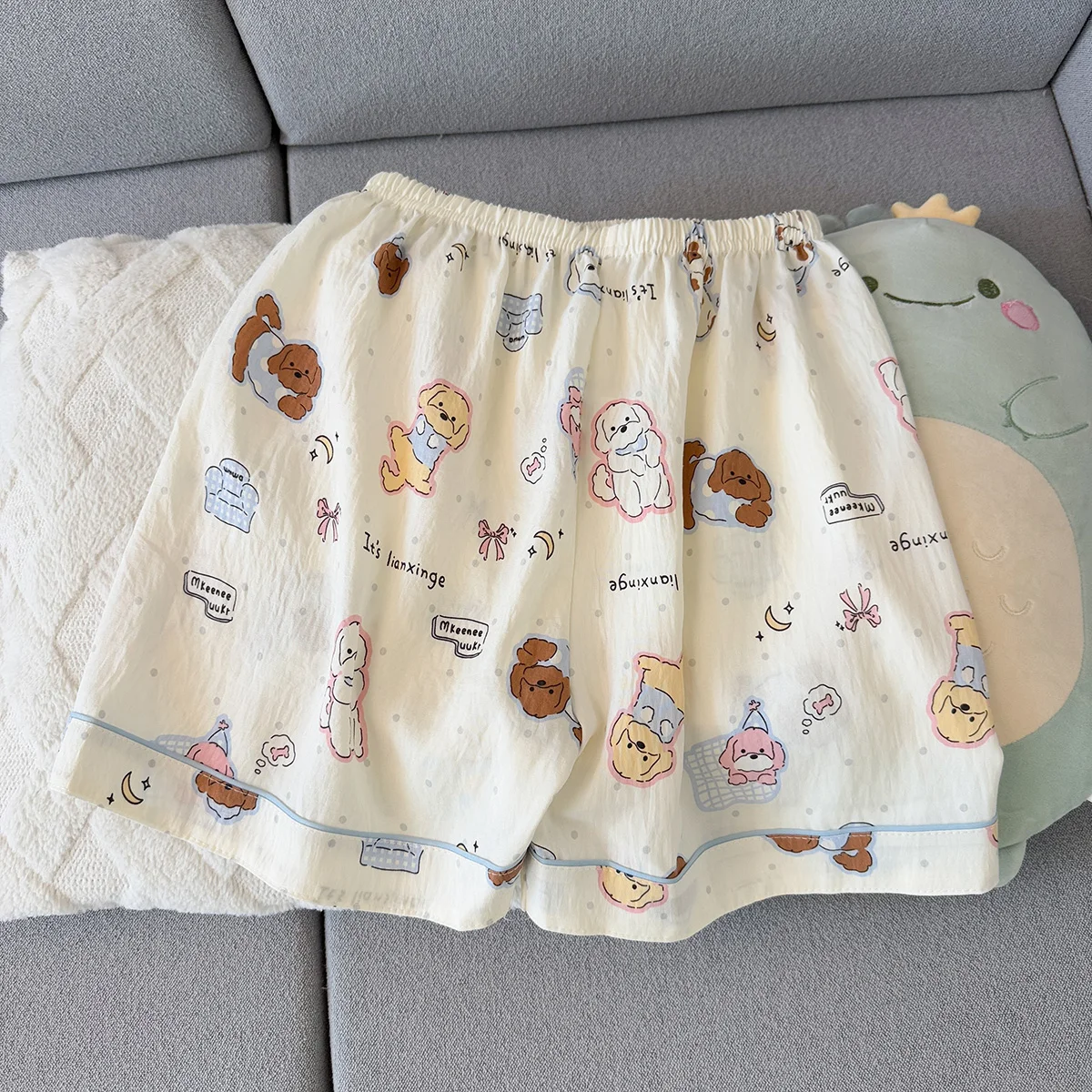 Summer Thin Pajamas for Women with Puppy Pattern, Short-Sleeved Shorts, Sweet and Cute, Can Be Worn Outside in Summer, Home Wear Set, Two-Piece Set image 4