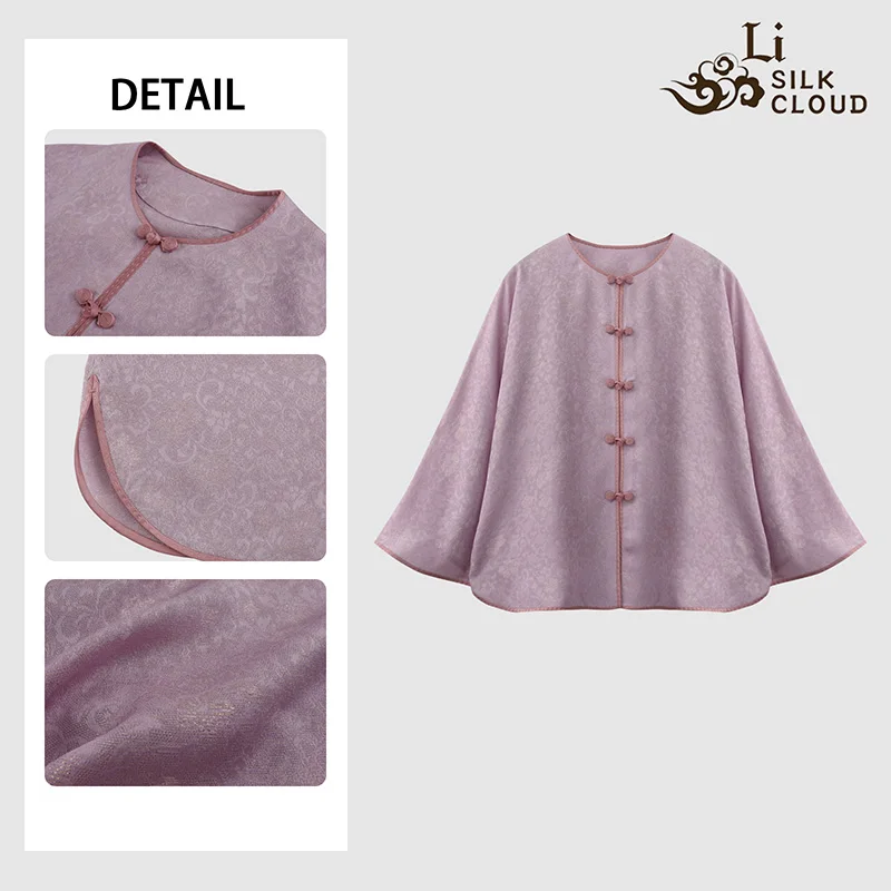 LI SILK CLOUD 100% Mulberry Silk Xiangyunsha 7-Sleeve Shirt - Chinese Classic Red, Large Swing Hem, Traditional Oriental Blouse
