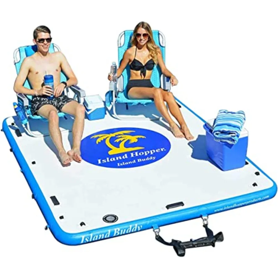 

Island Buddy Inflatable Swimming Water Platform Dock for lake or ocean use durable PVC material vibrant blue color ultra-stable