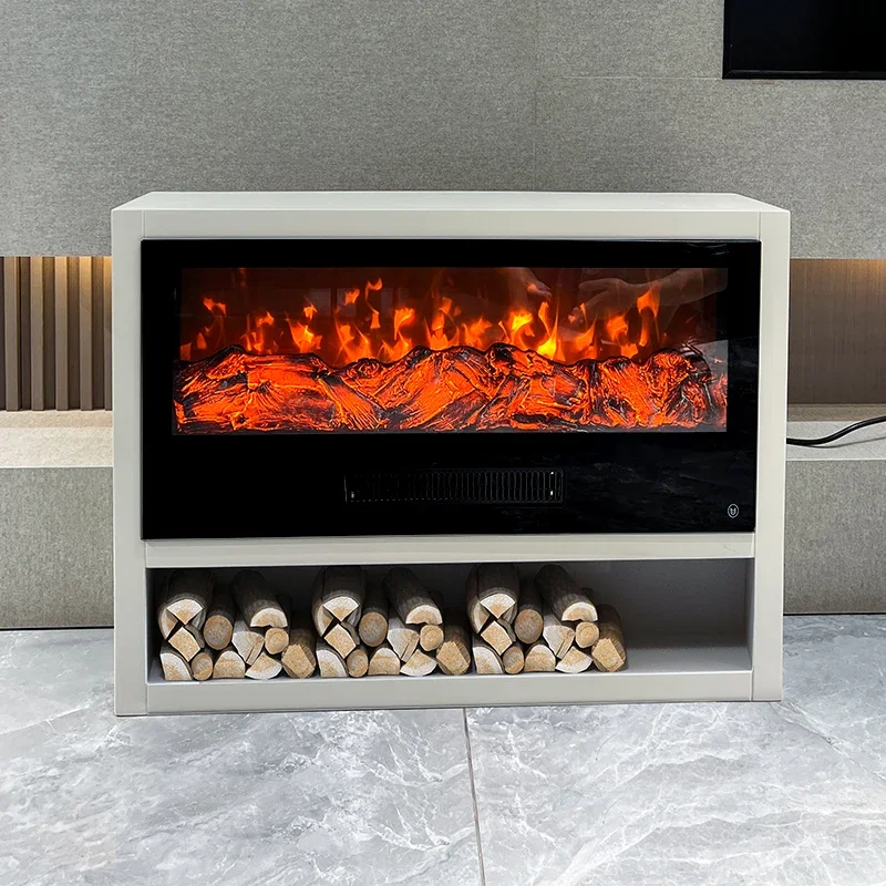 

American simulation flame electronic heating fireplace modern simple cream style living room Italian minimalist white