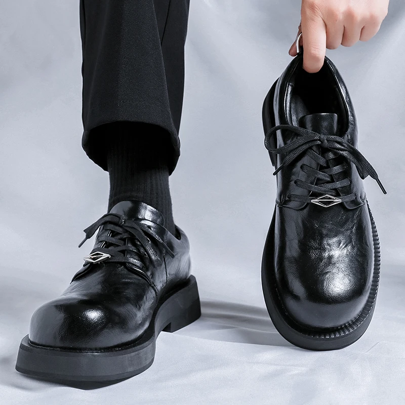Original Design Hight Quality Genuine Leather Shoes For Men's Black Hombre Daily Business Casual Dress Height Increasing Shoes
