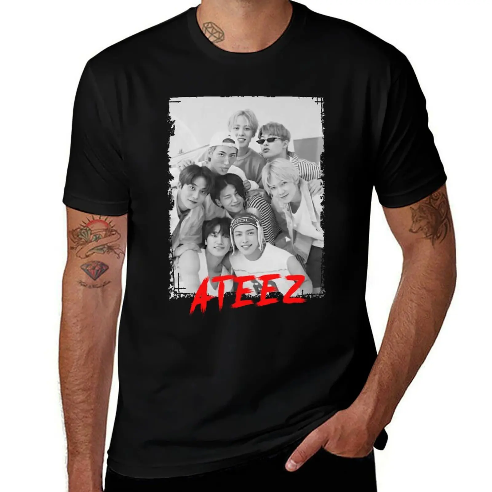 

ATEEZ Kpop Group Members Black and White Kpop RGB Color Design T-Shirt Work Wear Short Sleeve T-Shirt