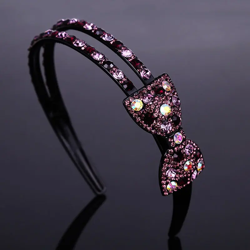 New Fashion Boutique Luxury Sweet Bow Wide Side Headband All-match Rhinestones Hairband for Woman Girls Hair Accessories