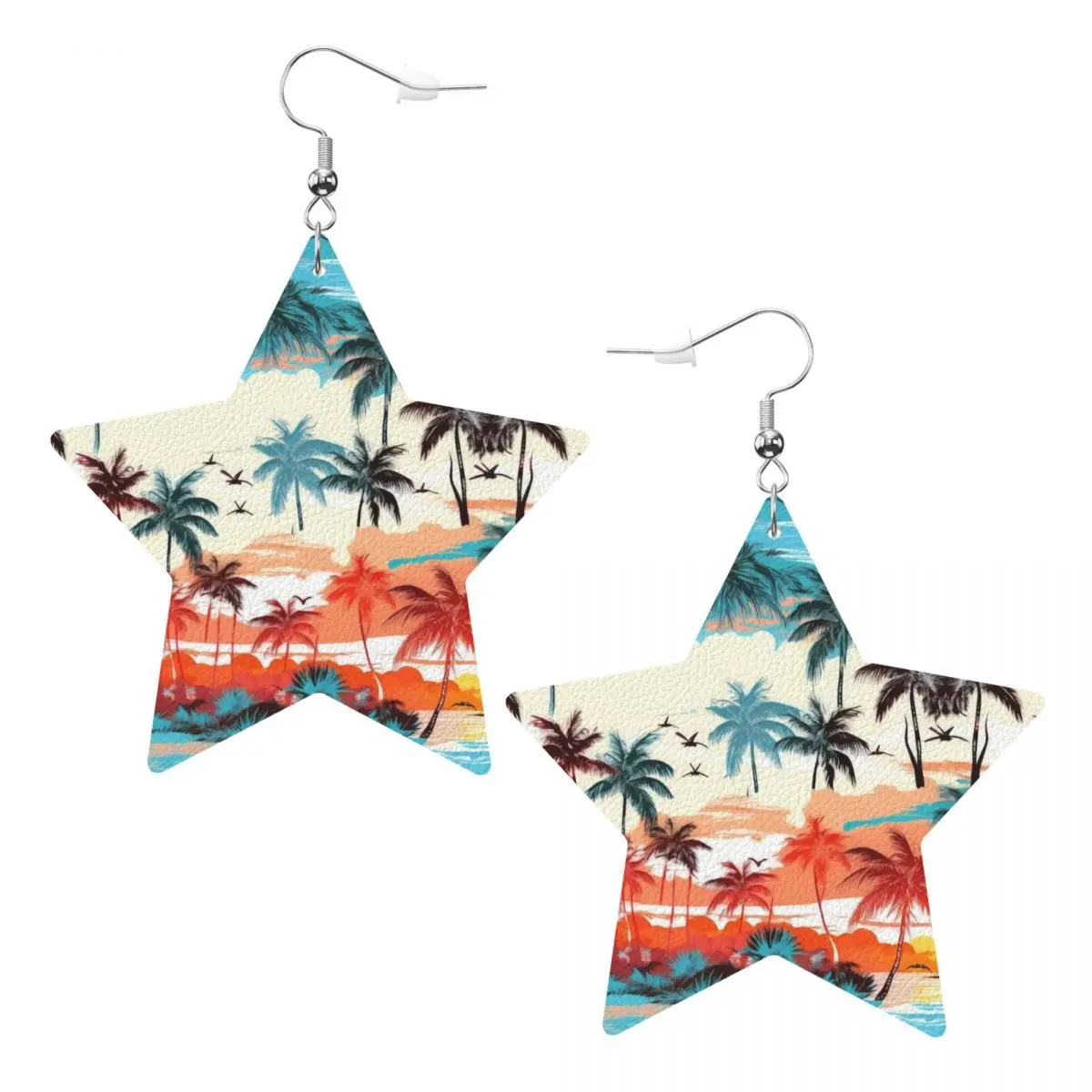 

Custom Trees On A Beach With A Beach Scene Leather Earrings for Women Dangle Earrings Jewelry Accessories