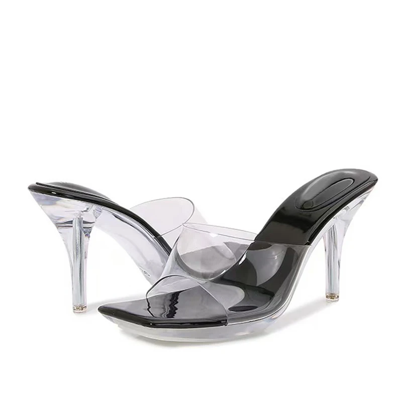 

Liyke Summer Fashion Transparent Platform Slippers PVC Sandals Female Open Toe Perspex High Heels Clear Shoes Women Mules Slides