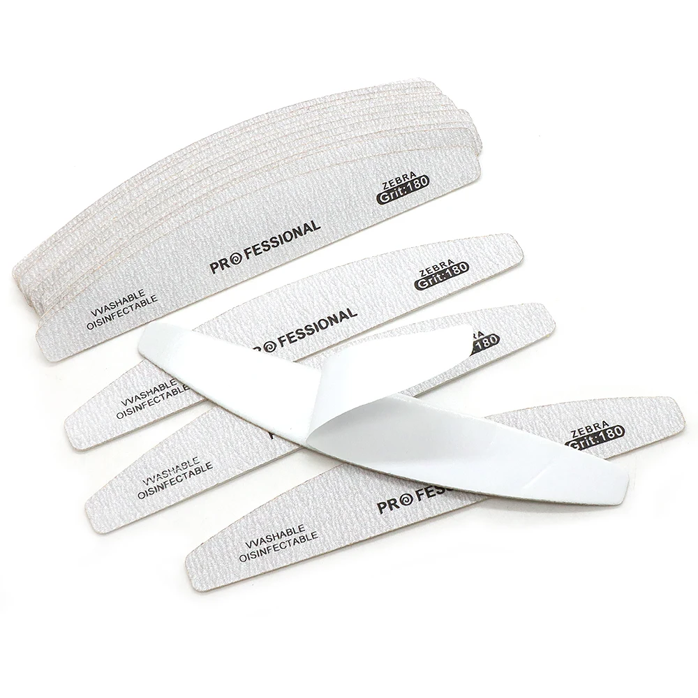 10pcs/lot 100/180 Grit Removable Disposable EVA Sandpaper Pads Nail File  Half Moon Replacement Nail Files Pad With Metal Handle