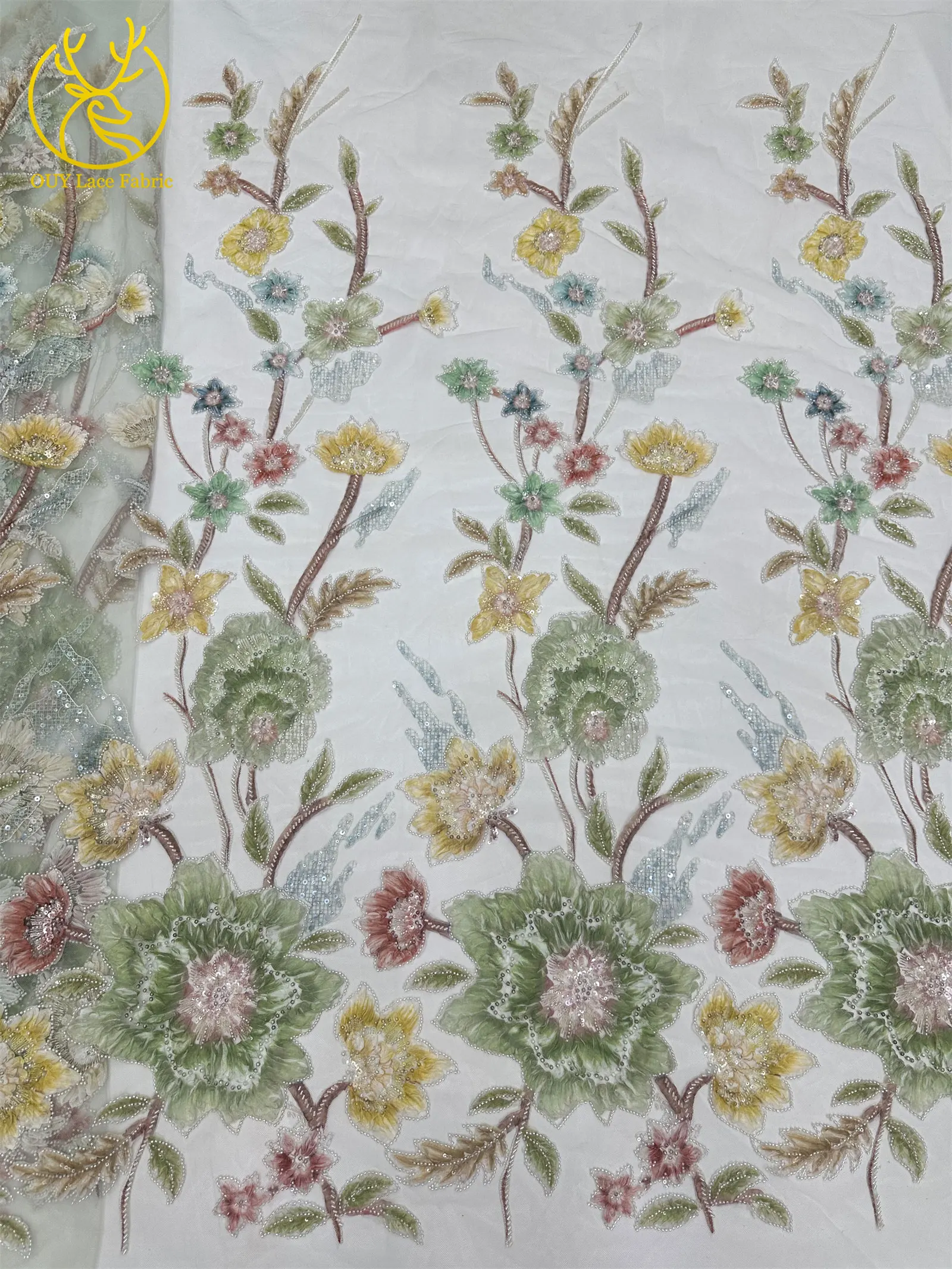 Neuer Stil 3D Blumen-Pailletten-Perlen-Spitzenstoff 2026 Afrikanischer Spitzenstoff Französische Netz-Pailletten-Spitze für Hochzeitskleider zum Nähen – Detail 13